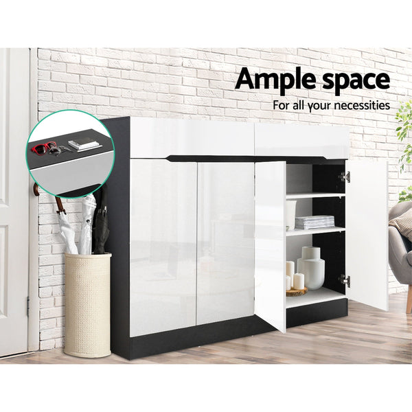 Artiss 120cm Shoe Cabinet Shoes Storage Rack High Gloss Cupboard Shelf Drawers Artiss