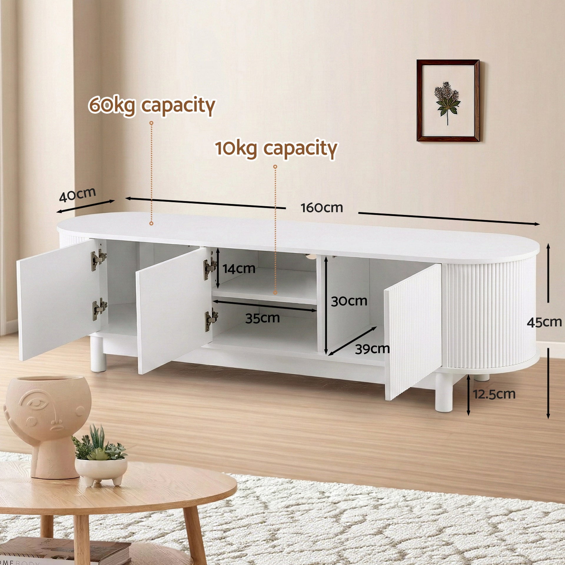 Artiss TV Unit Entertainment Unit Storage Cabinet 160cm White Awezingly