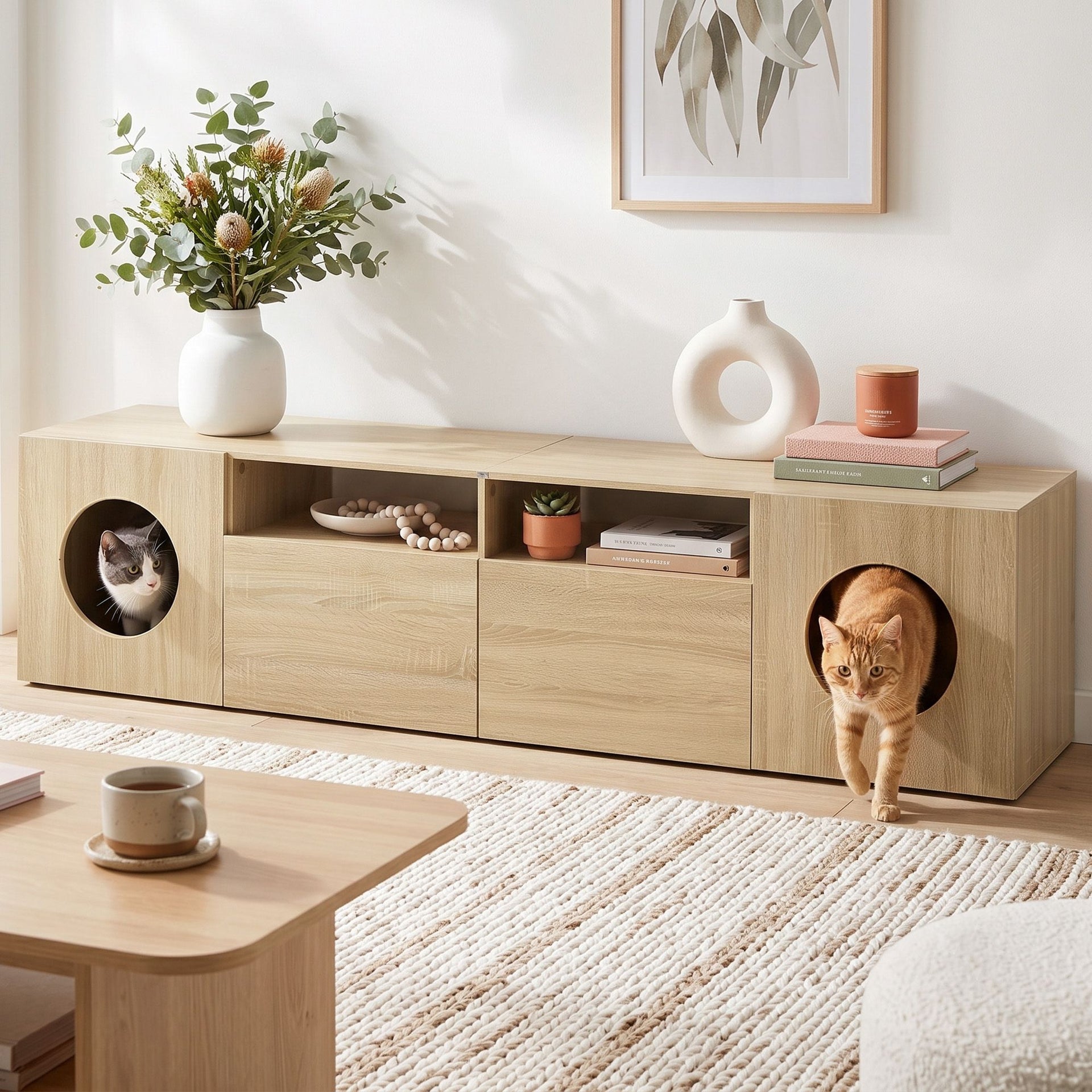 Artiss 185CM TV Unit with Cat House Storage Cabinet Pine Awezingly