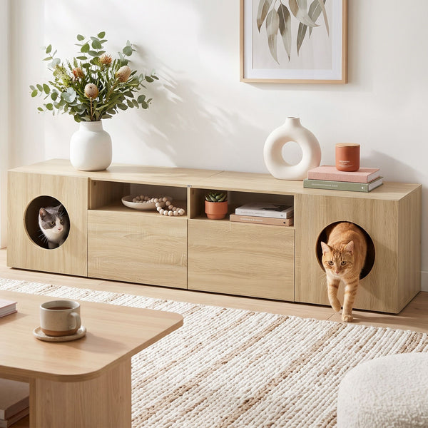 Artiss 185CM TV Unit with Cat House Storage Cabinet Pine Awezingly