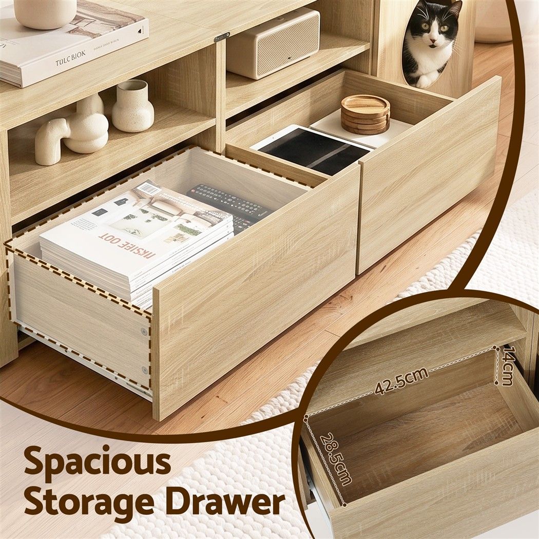 Artiss 185CM TV Unit with Cat House Storage Cabinet Pine Awezingly