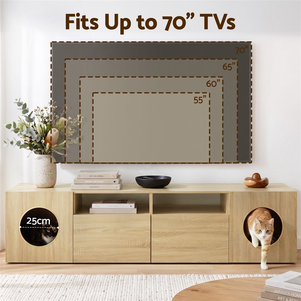 Artiss 185CM TV Unit with Cat House Storage Cabinet Pine Awezingly