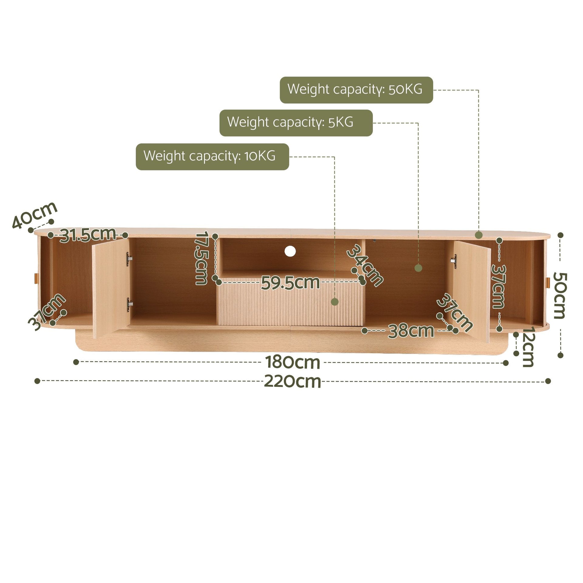 Artiss 220cm TV Unit Rounded Edge Slide Side Cabinet Door Pine Awezingly