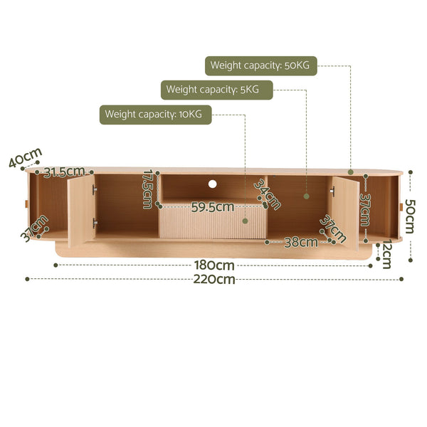 Artiss 220cm TV Unit Rounded Edge Slide Side Cabinet Door Pine Awezingly