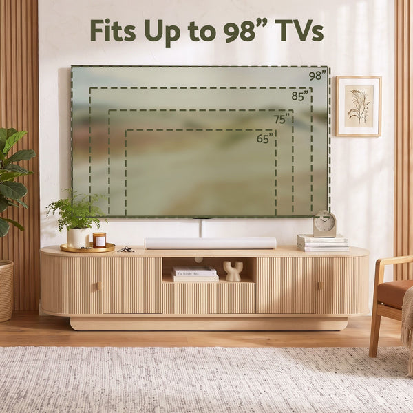 Artiss 220cm TV Unit Rounded Edge Slide Side Cabinet Door Pine Awezingly