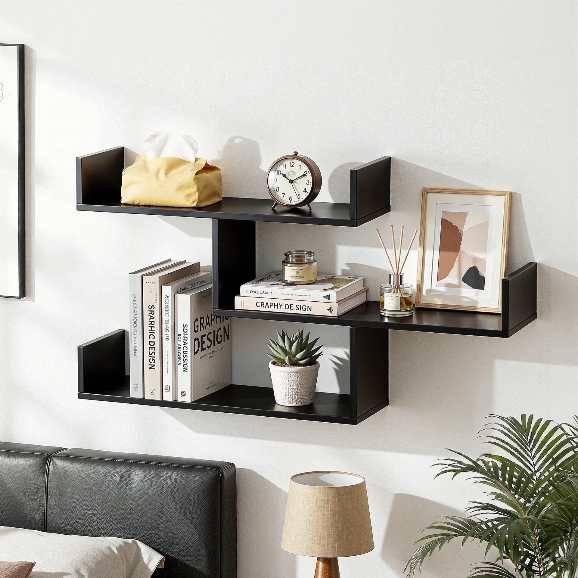 Artiss Floating Wall Shelf 3 Tier Black Awezingly
