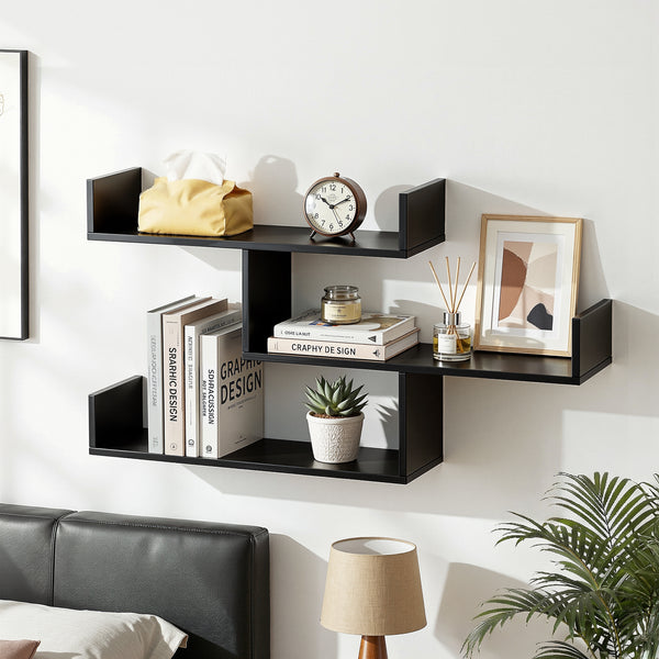Artiss Floating Wall Shelf 3 Tier Black Awezingly