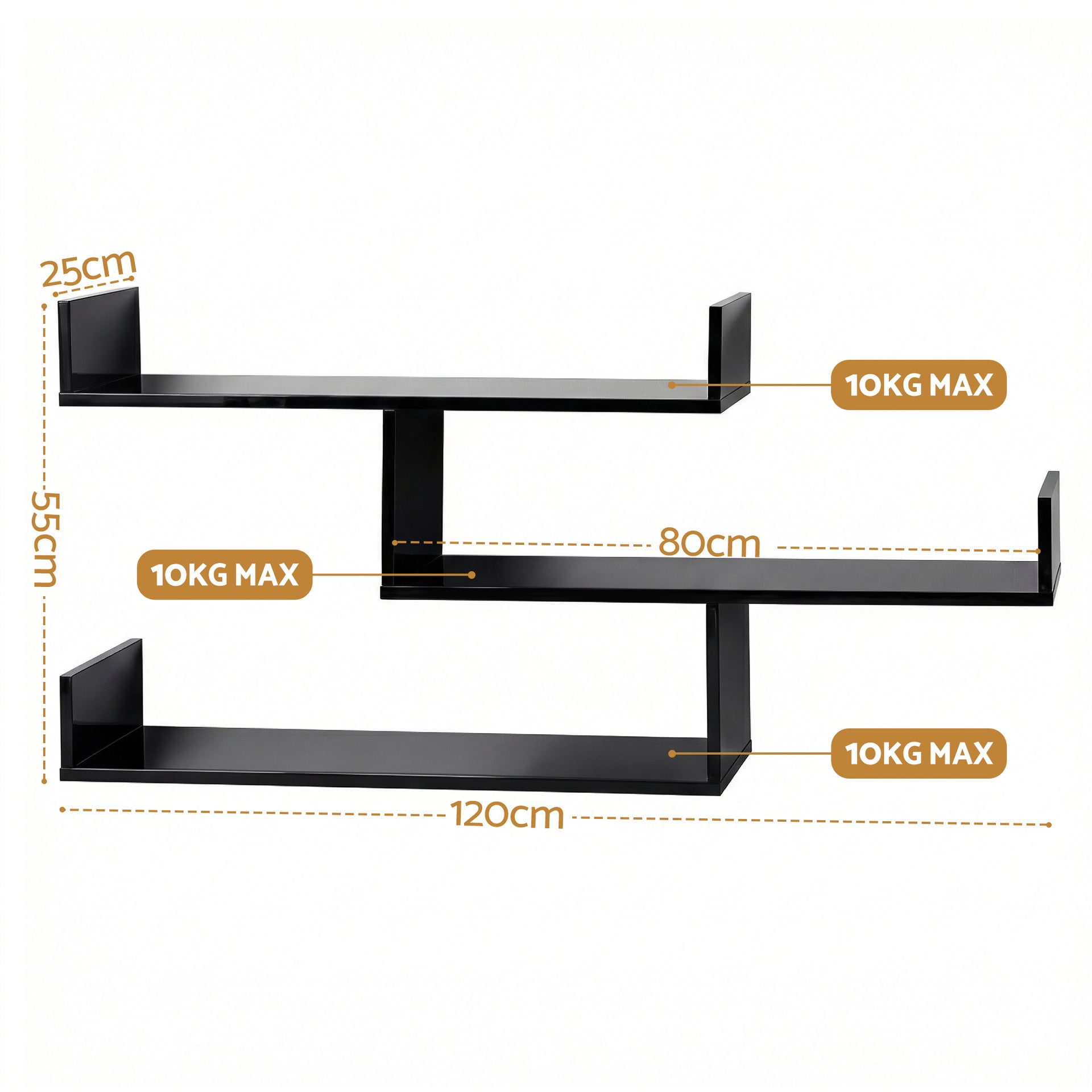 Artiss Floating Wall Shelf 3 Tier Black Awezingly