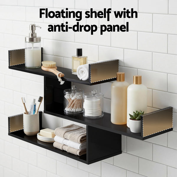 Artiss Floating Wall Shelf 3 Tier Black Awezingly