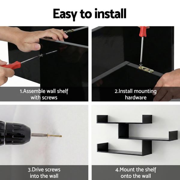 Artiss Floating Wall Shelf 3 Tier Black Awezingly