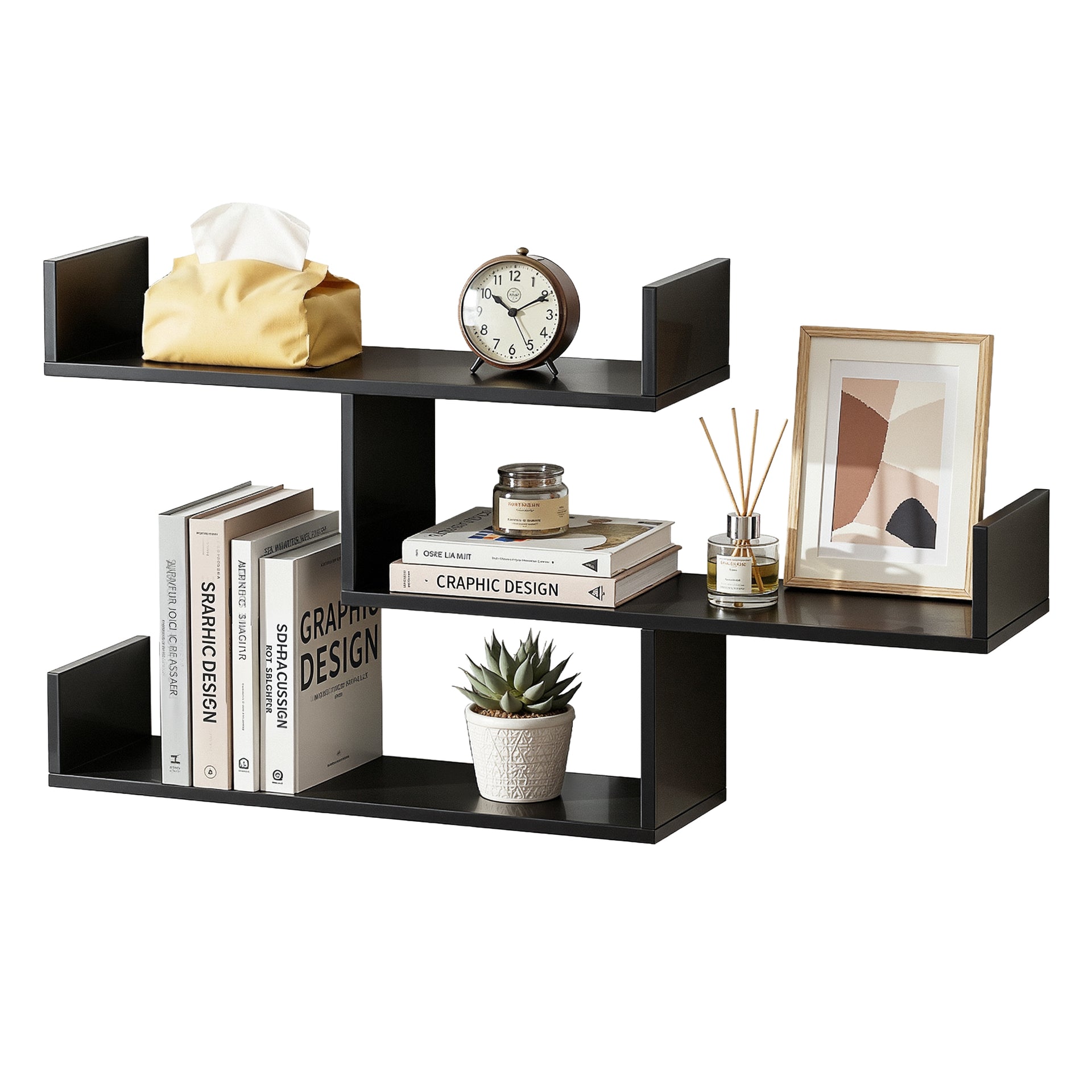 Artiss Floating Wall Shelf 3 Tier Black Awezingly