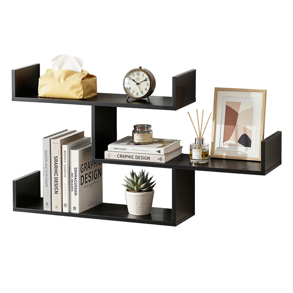 Artiss Floating Wall Shelf 3 Tier Black Awezingly