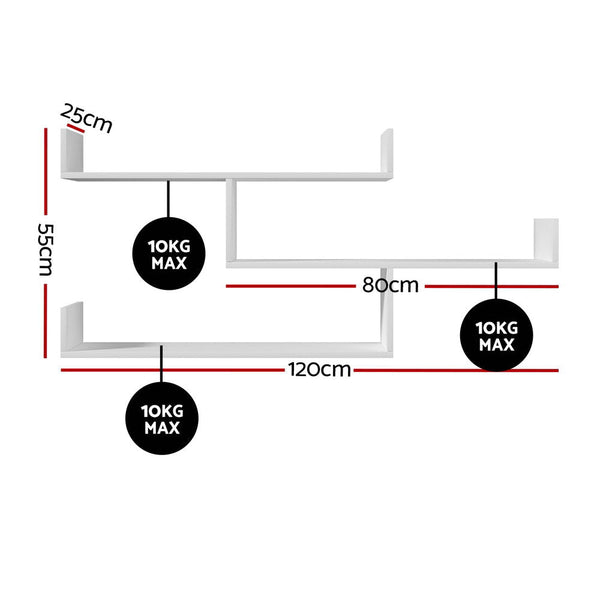 Artiss Floating Wall Shelf 3 Tier White Awezingly