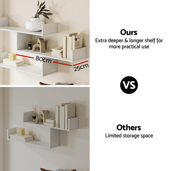 Artiss Floating Wall Shelf 3 Tier White Awezingly