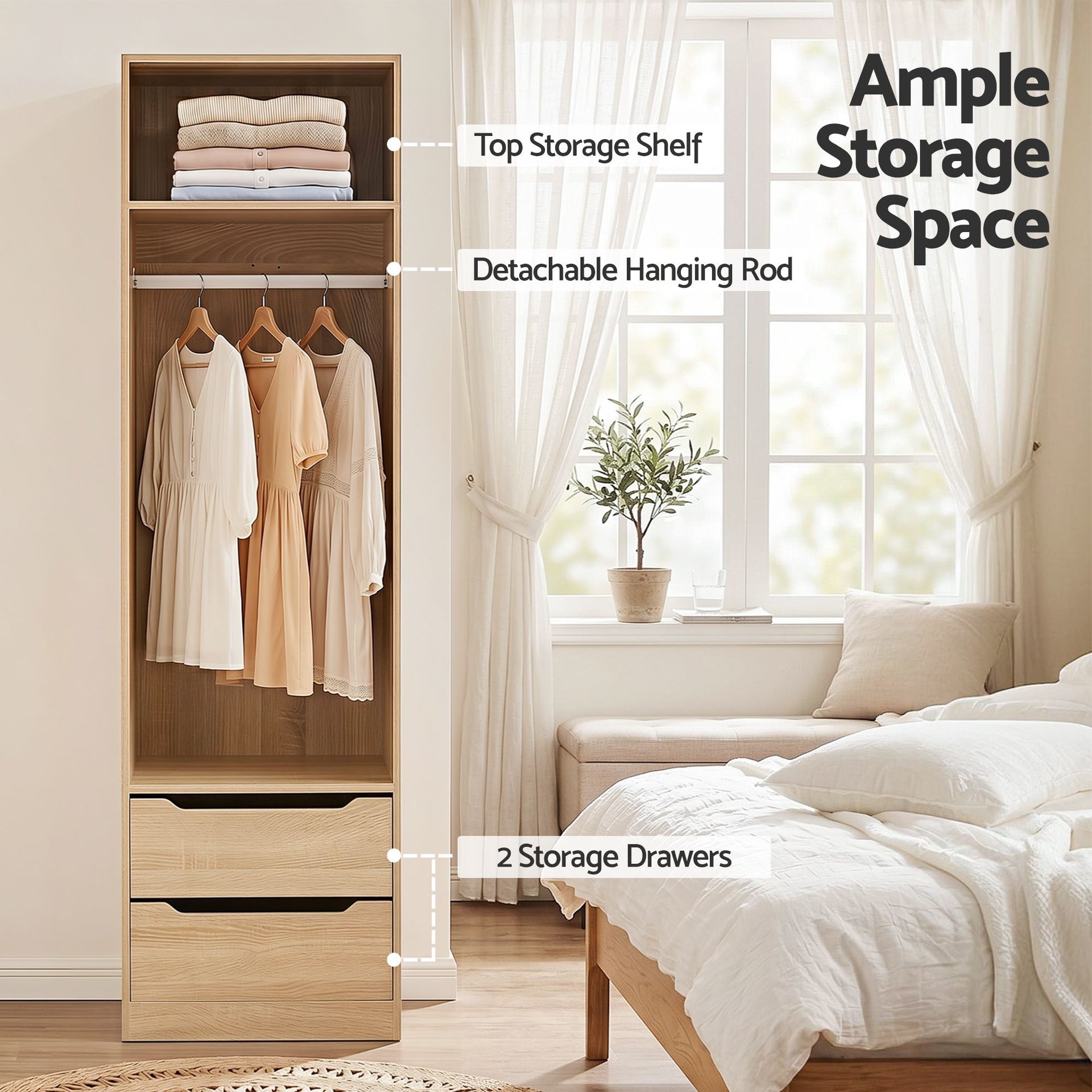 Artiss Wardrobe Clothes Closet Storage Organizer Pine Awezingly