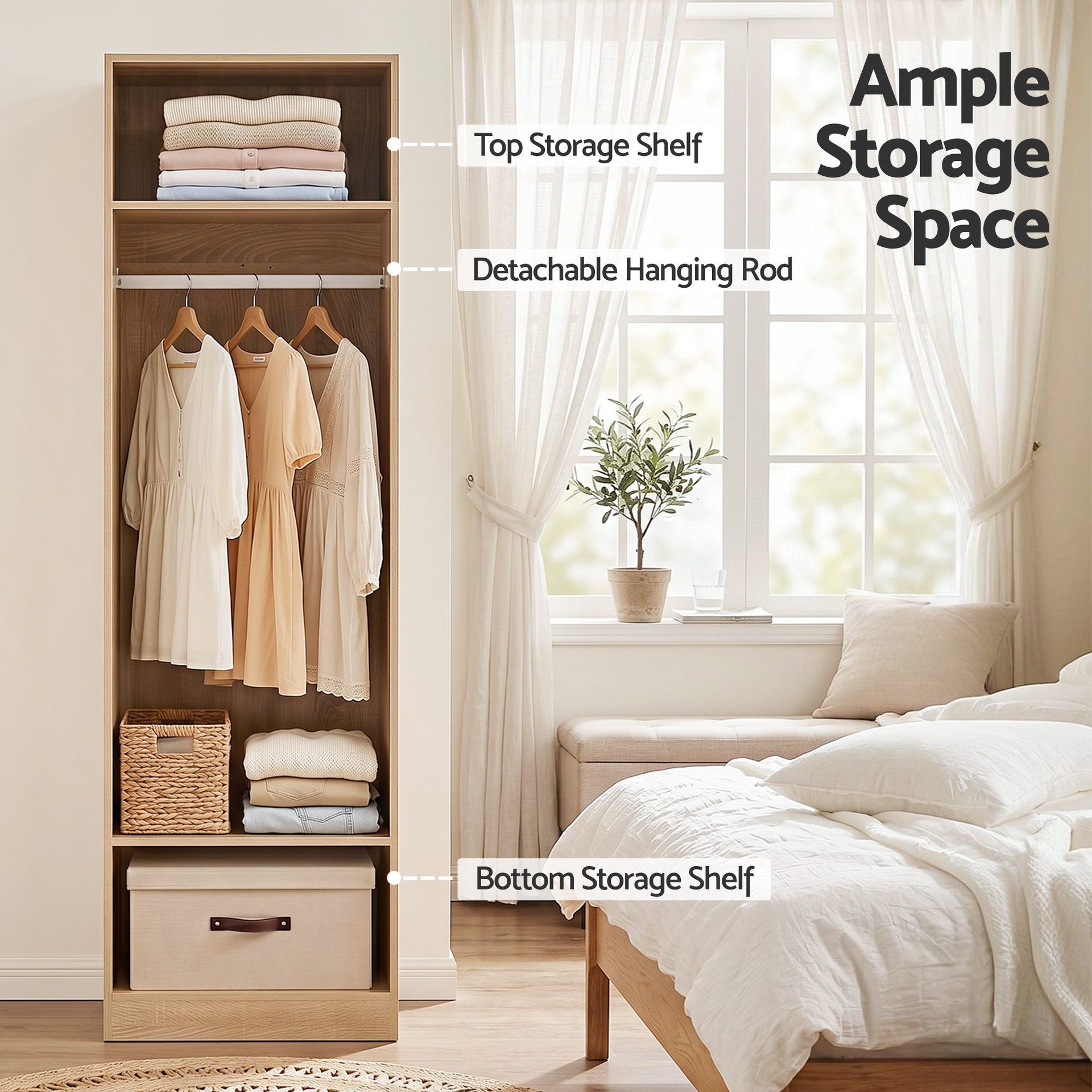 Artiss Wardrobe Clothes Closet Storage Organizer Shelf Pine Awezingly