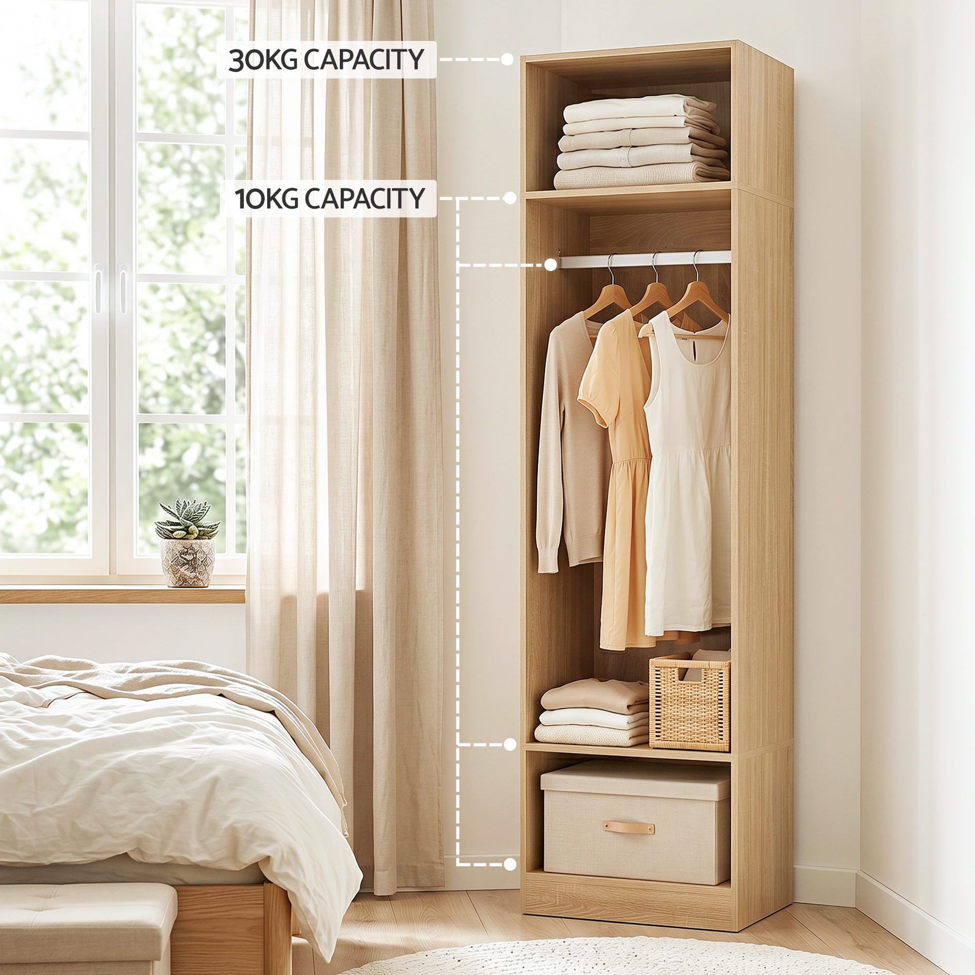 Artiss Wardrobe Clothes Closet Storage Organizer Shelf Pine Awezingly