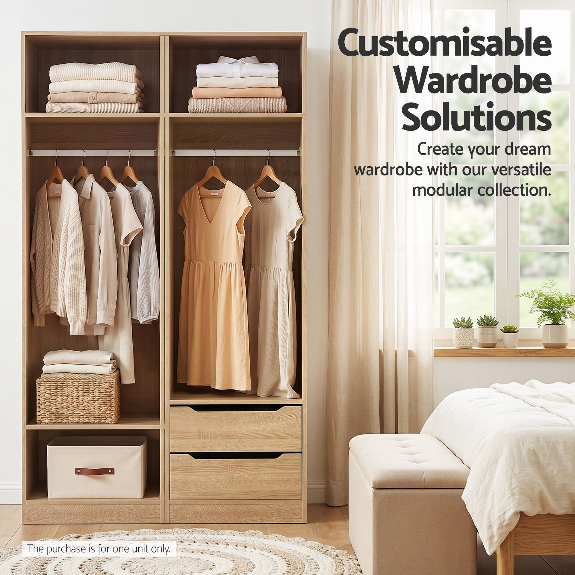 Artiss Wardrobe Clothes Closet Storage Organizer Shelf Pine Awezingly