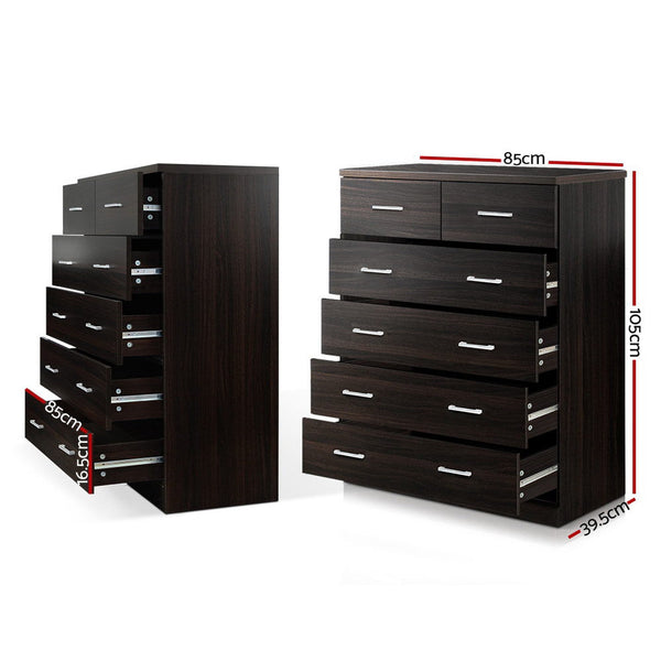 Artiss Tallboy 6 Drawers Storage Cabinet - Walnut Artiss