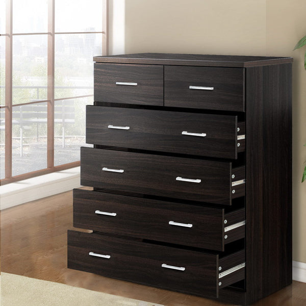 Artiss Tallboy 6 Drawers Storage Cabinet - Walnut Artiss