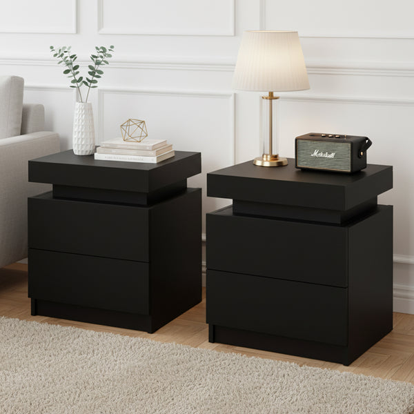 Artiss 2X Bedside Table 2 Drawers Lift-up Storage Black Awezingly
