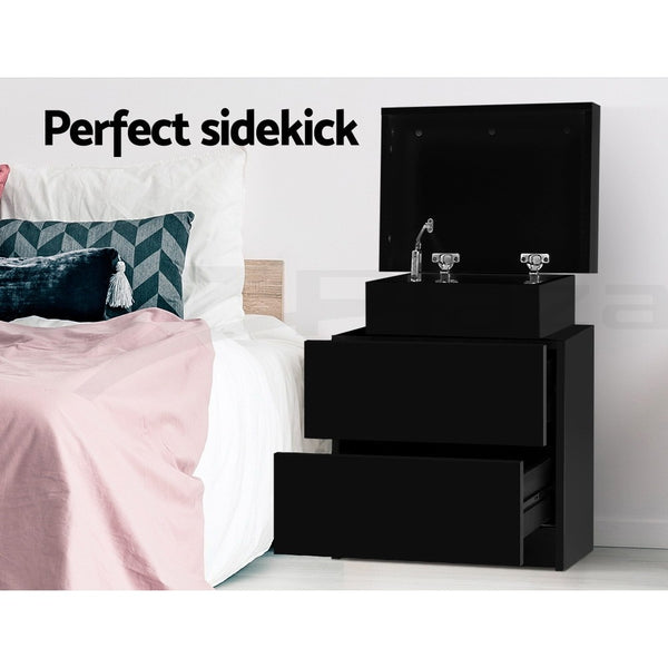 Artiss 2X Bedside Table 2 Drawers Lift-up Storage Black Awezingly