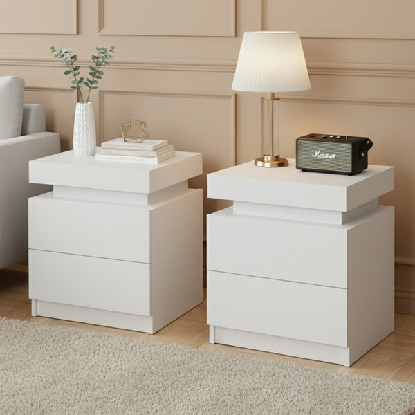 Artiss 2X Bedside Table 2 Drawers Lift-up Storage White Awezingly