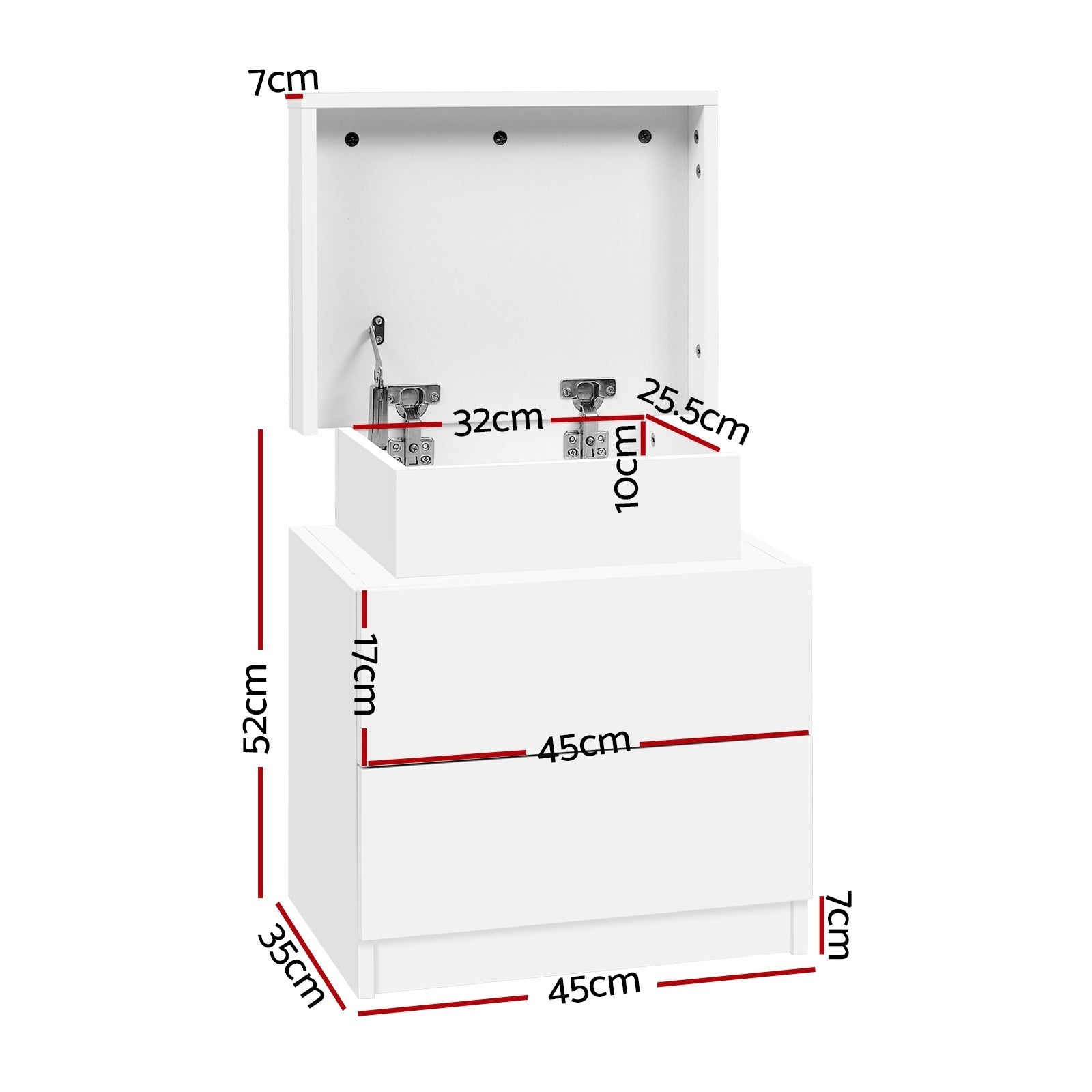 Artiss 2X Bedside Table 2 Drawers Lift-up Storage White Awezingly