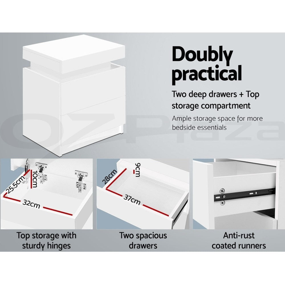 Artiss 2X Bedside Table 2 Drawers Lift-up Storage White Awezingly