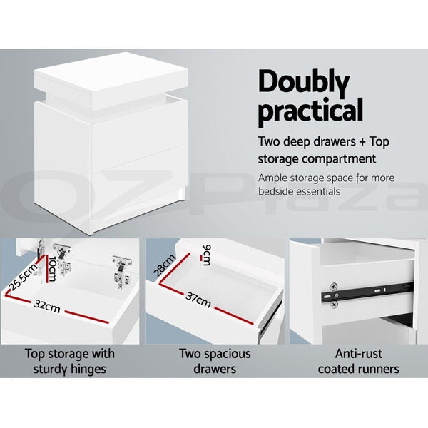 Artiss 2X Bedside Table 2 Drawers Lift-up Storage White Awezingly