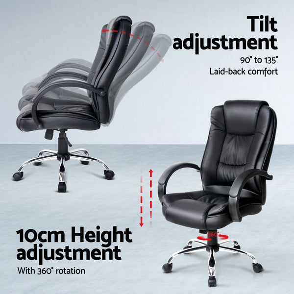 Artiss Computer Desk 120cm Executive Office Chair Set PU Leather High Back Black Artiss
