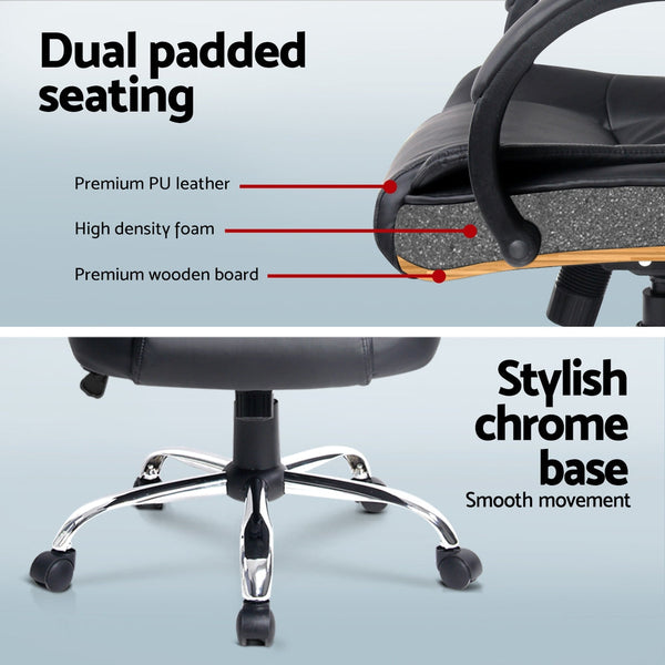 Artiss Computer Desk 120cm Executive Office Chair Set PU Leather High Back Black Artiss