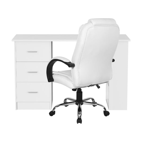 Artiss Computer Desk 120cm Executive Office Chair Set PU Leather High Back White Artiss
