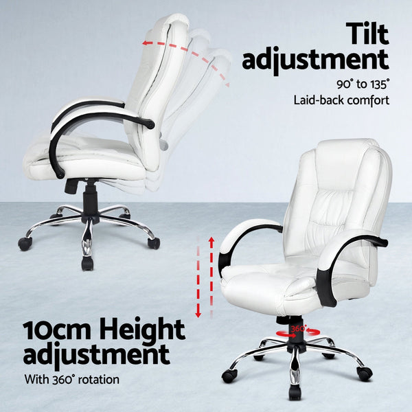 Artiss Computer Desk 120cm Executive Office Chair Set PU Leather High Back White Artiss