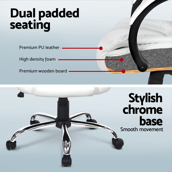 Artiss Computer Desk 120cm Executive Office Chair Set PU Leather High Back White Artiss