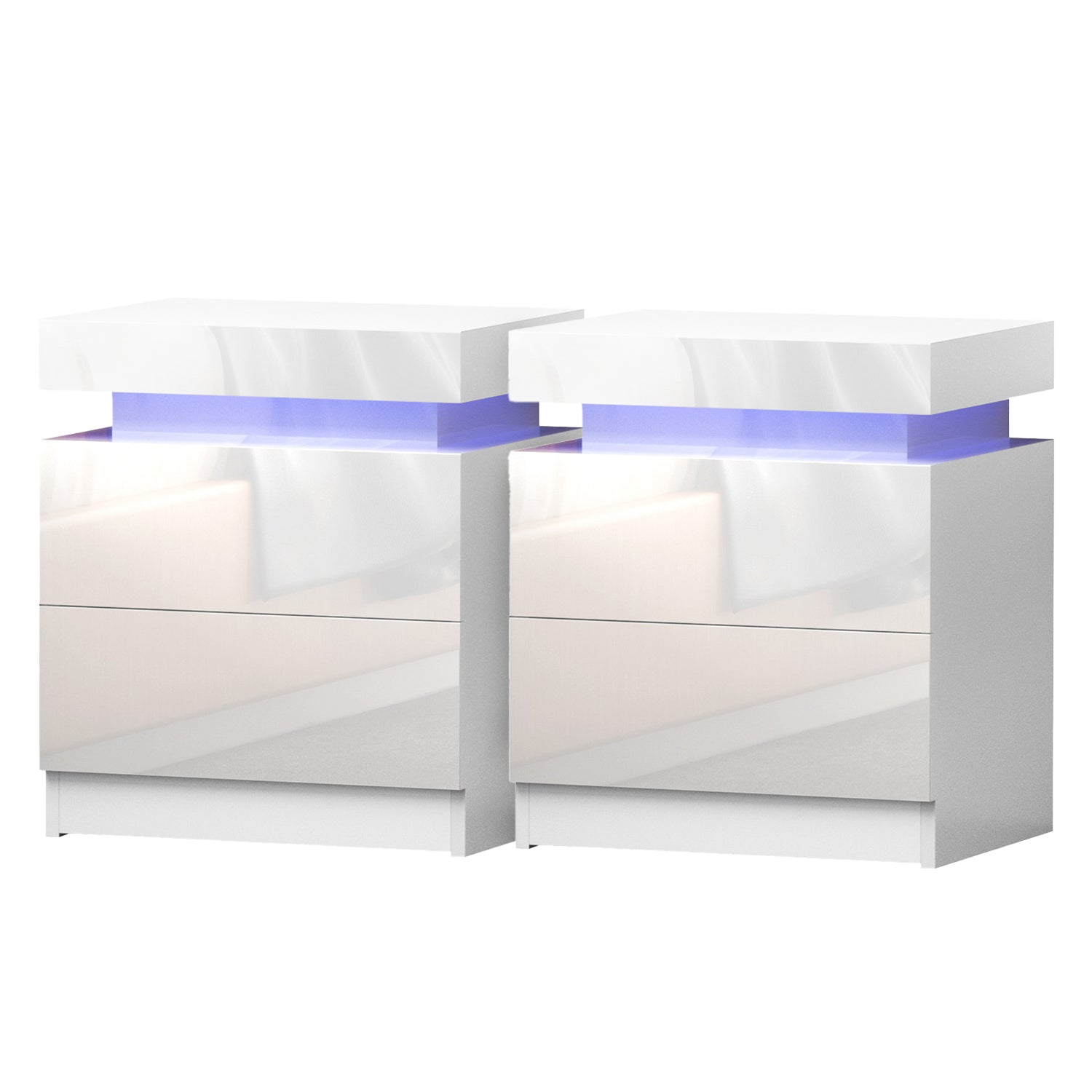 Artiss 2X Bedside Table LED 2 Drawers Lift-up Storage - COLEY White Awezingly