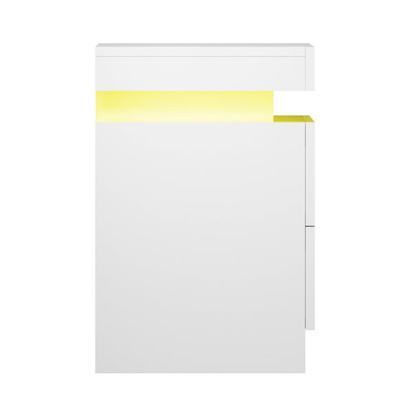 Artiss 2X Bedside Table LED 2 Drawers Lift-up Storage - COLEY White Awezingly