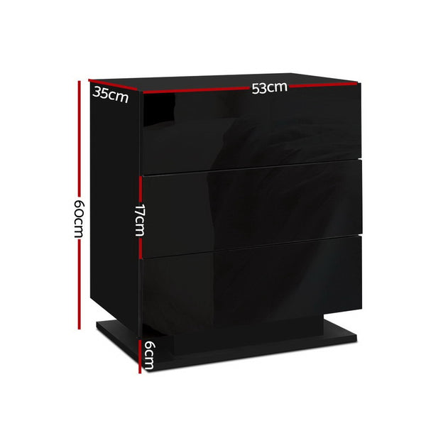 Artiss 2x Bedside Table LED 3 Drawers - MORI Black Awezingly