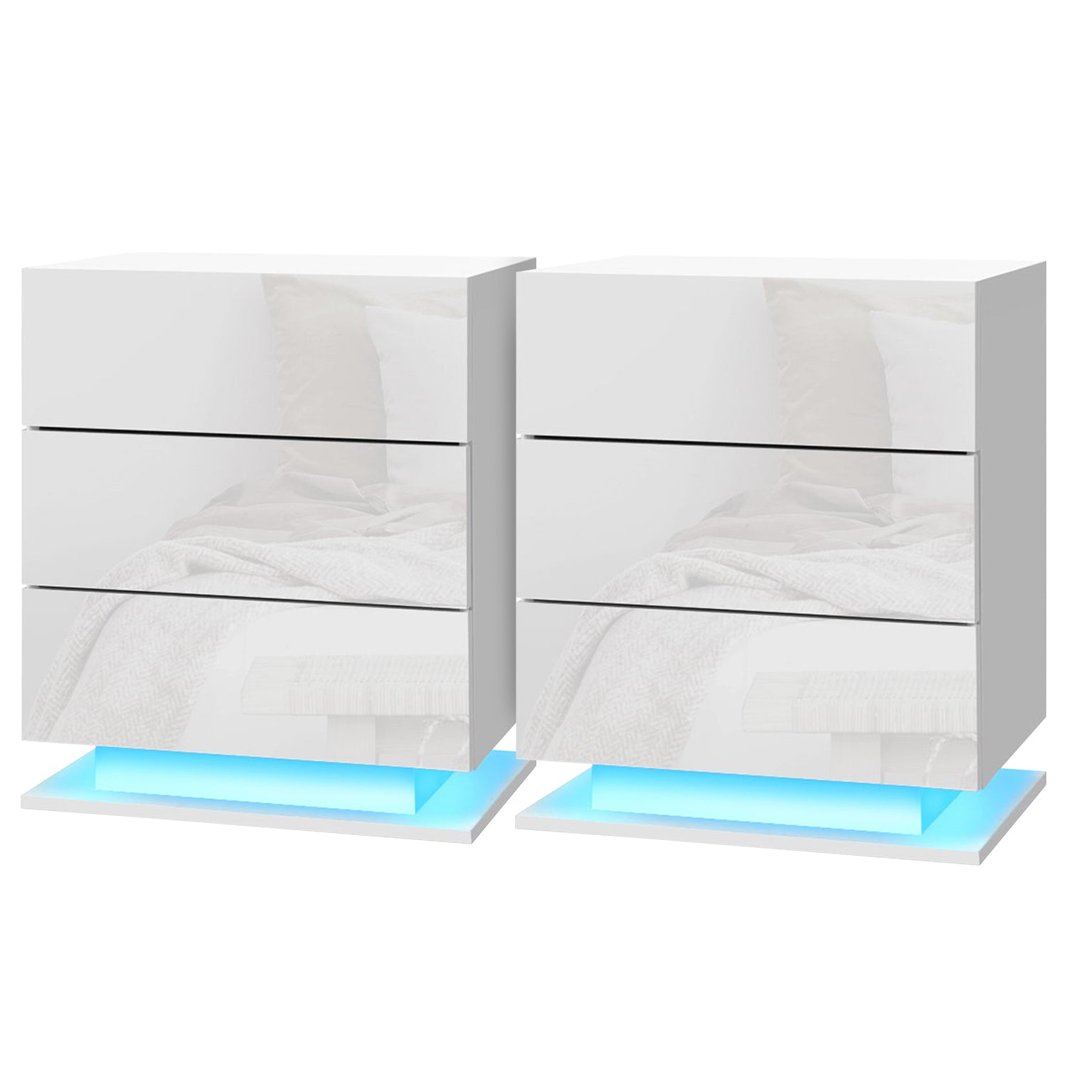 Artiss 2x Bedside Table LED 3 Drawers - MORI White Awezingly