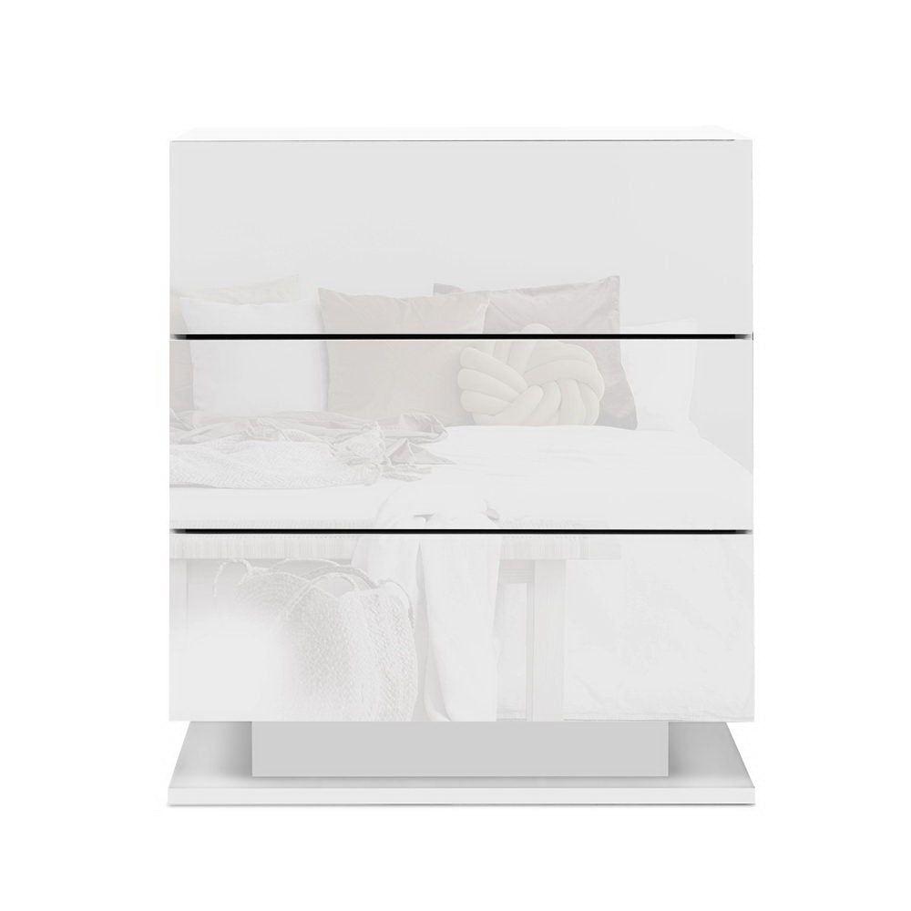 Artiss 2x Bedside Table LED 3 Drawers - MORI White Awezingly