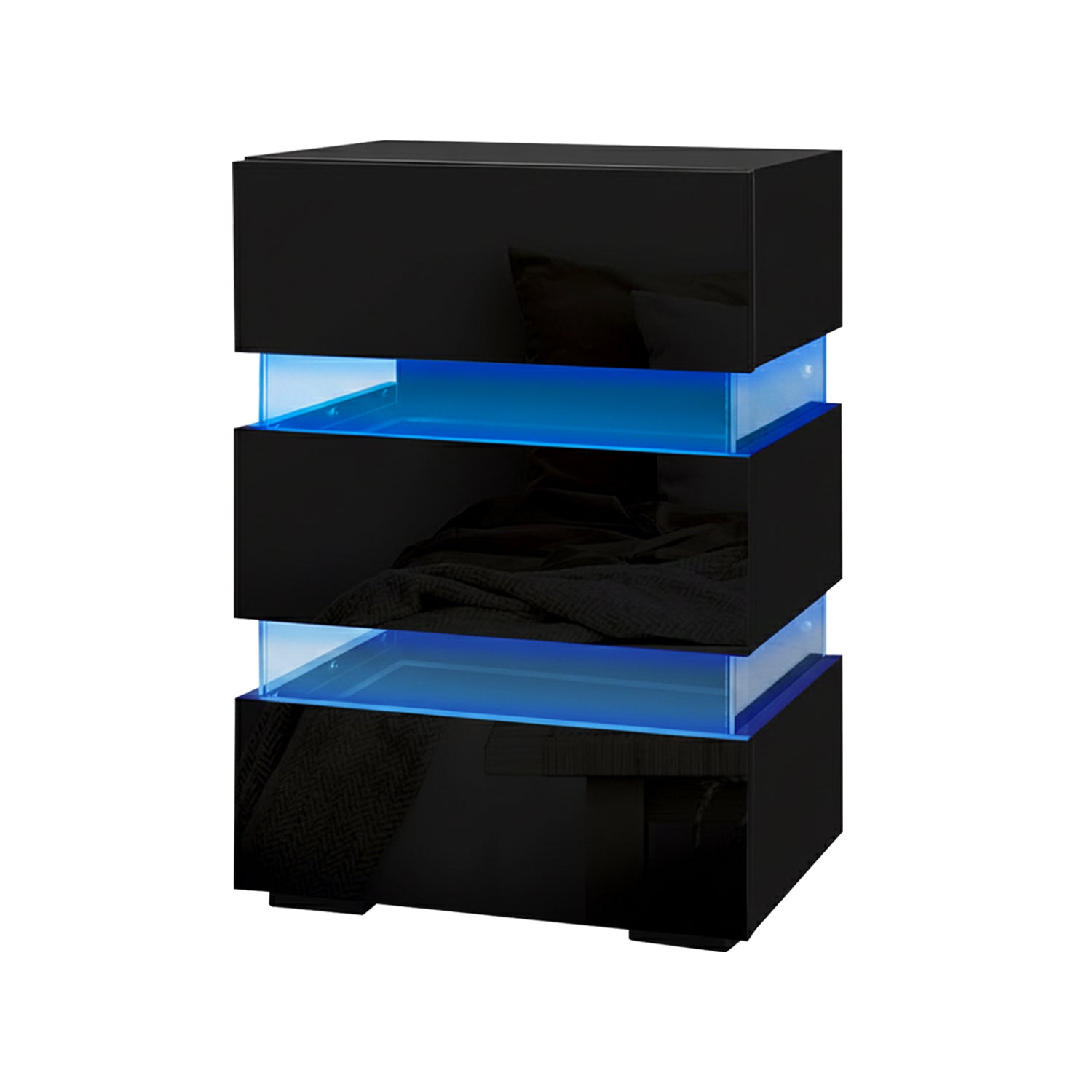 Artiss 2x Bedside Table LED 3 Drawers - LUMI Black Awezingly