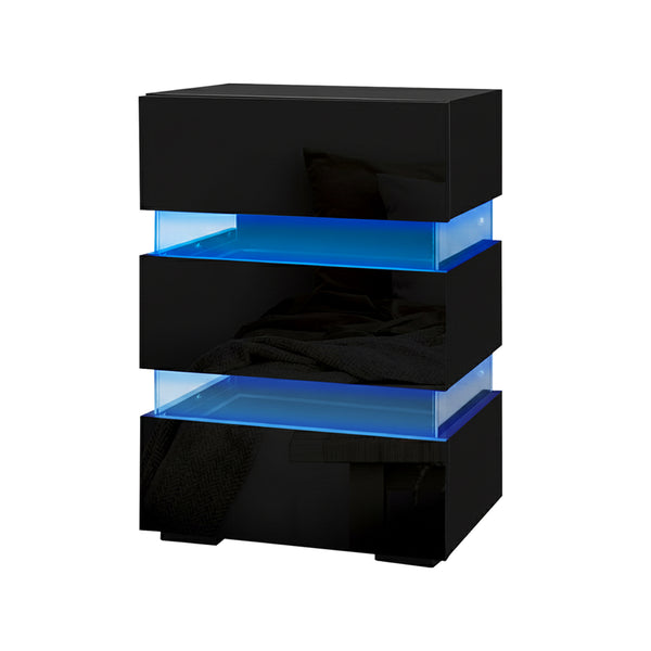 Artiss 2x Bedside Table LED 3 Drawers - LUMI Black Awezingly