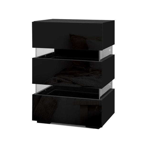 Artiss 2x Bedside Table LED 3 Drawers - LUMI Black Awezingly