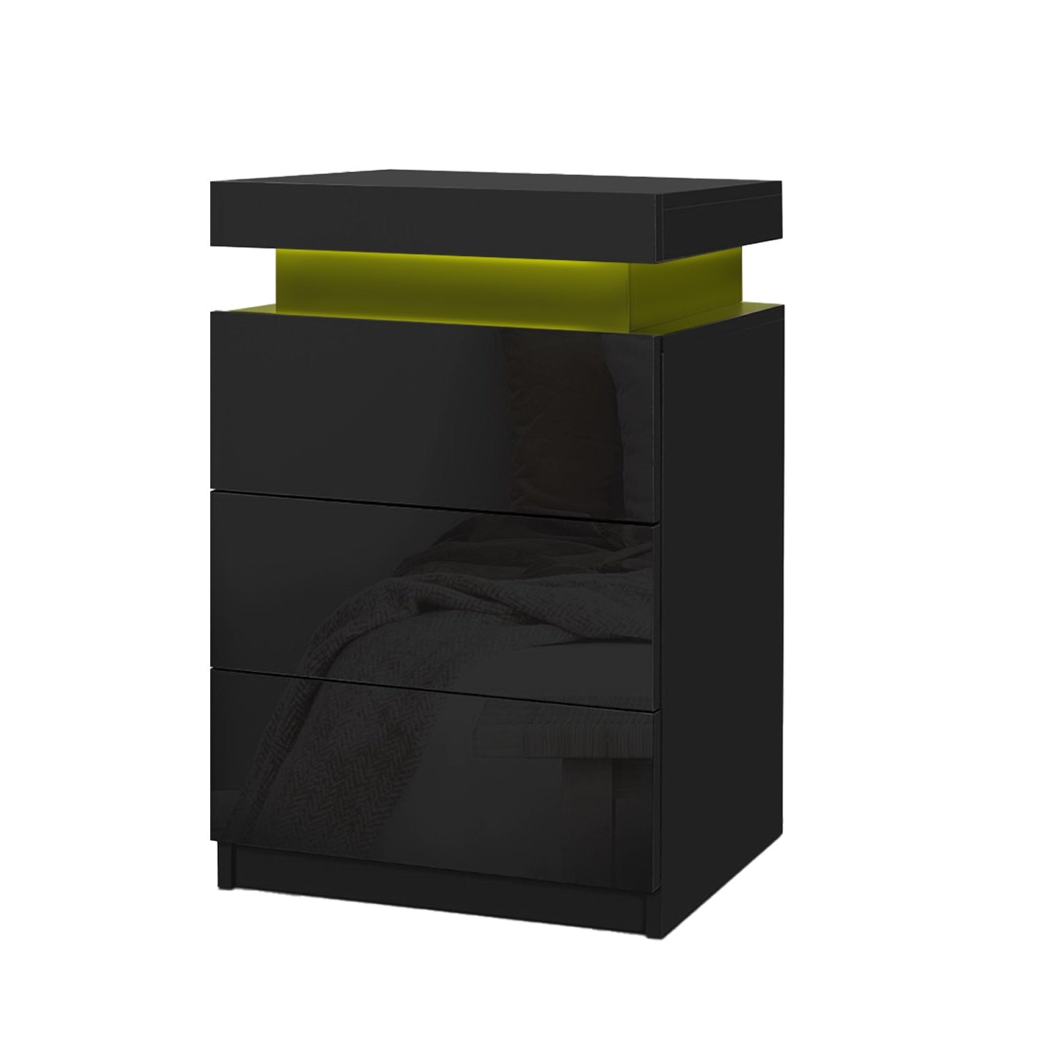 Artiss 2X Bedside Table LED 3 Drawers - COLEY Black Awezingly