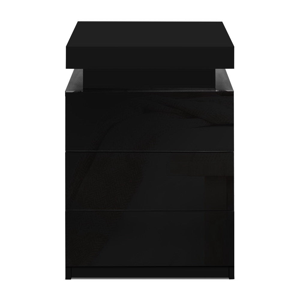 Artiss 2X Bedside Table LED 3 Drawers - COLEY Black Awezingly