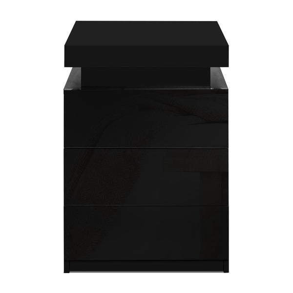 Artiss 2X Bedside Table LED 3 Drawers - COLEY Black Awezingly