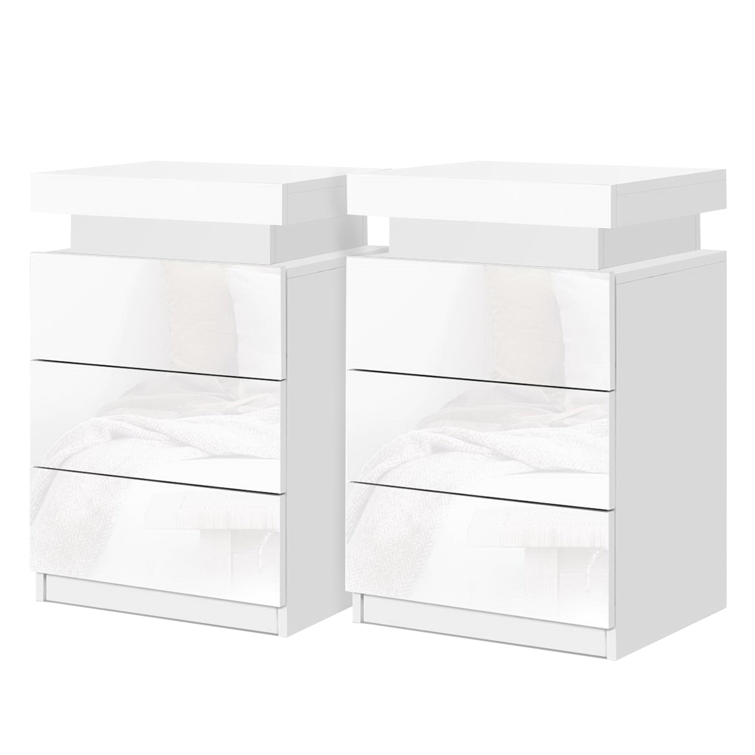 Artiss 2X Bedside Table LED 3 Drawers - COLEY White Awezingly