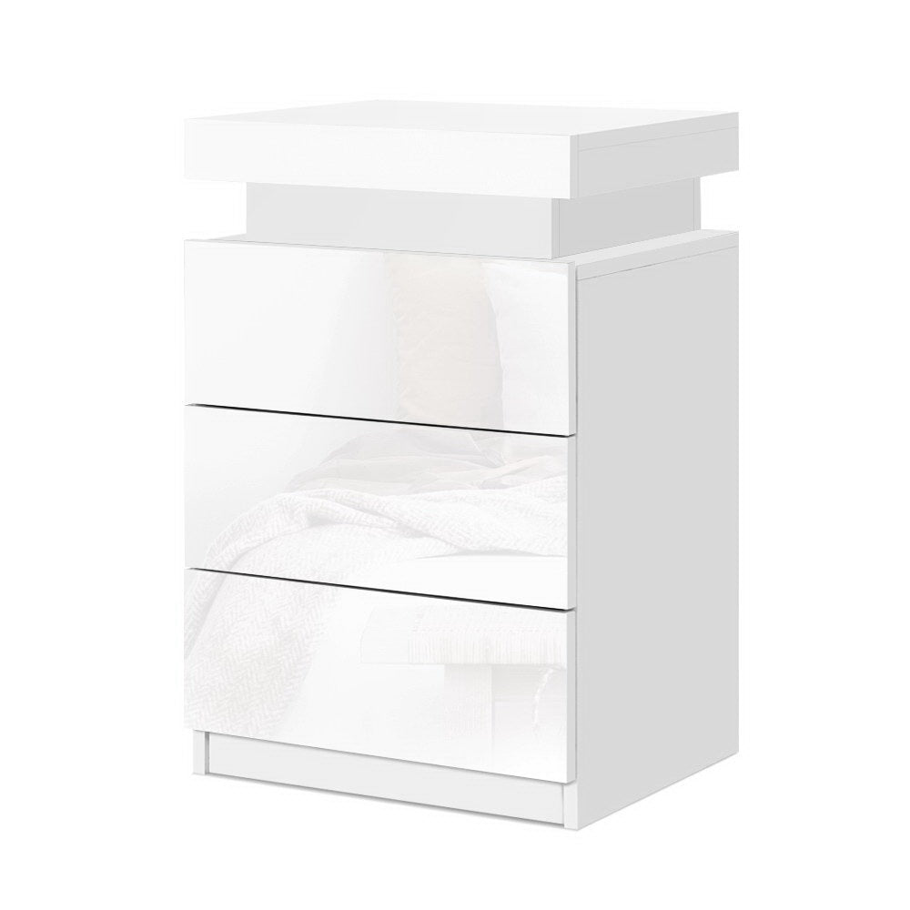 Artiss 2X Bedside Table LED 3 Drawers - COLEY White Awezingly