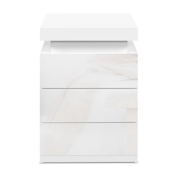 Artiss 2X Bedside Table LED 3 Drawers - COLEY White Awezingly