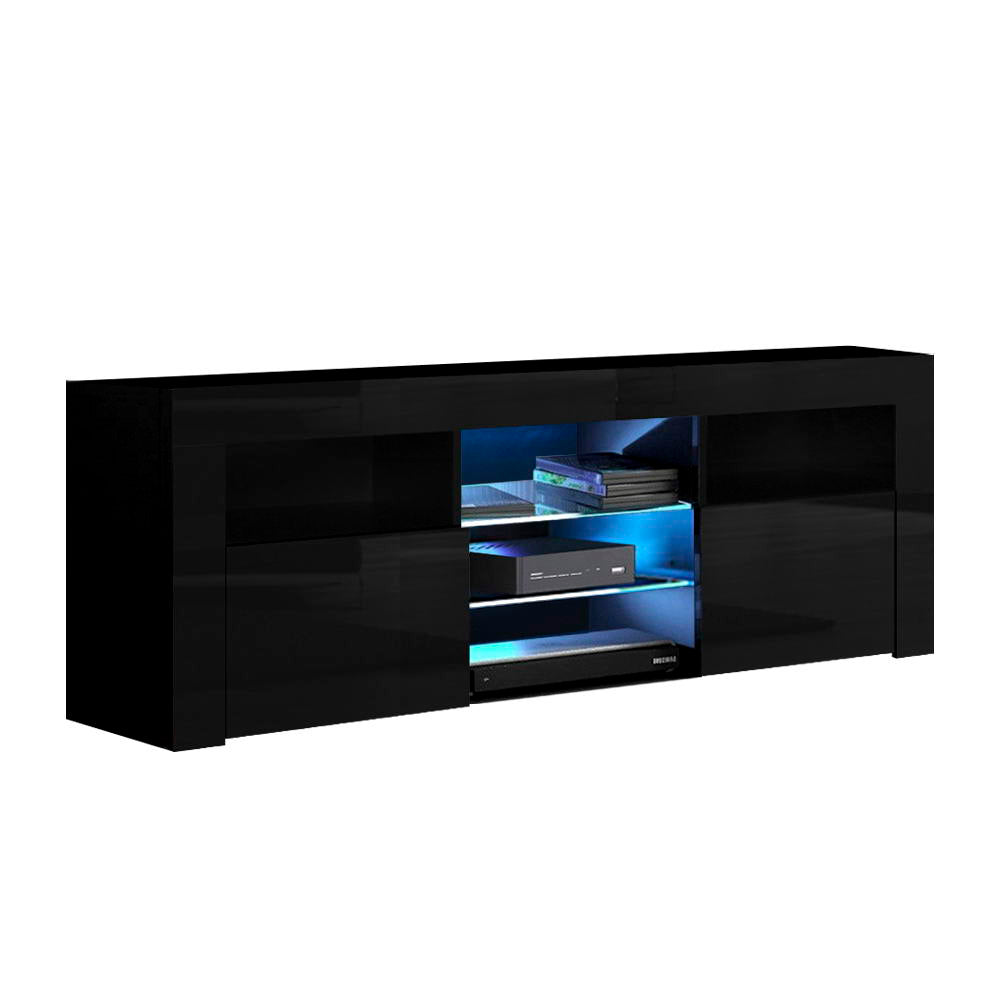 Artiss TV Cabinet Entertainment Unit Stand RGB LED Gloss Furniture 160cm Black Artiss
